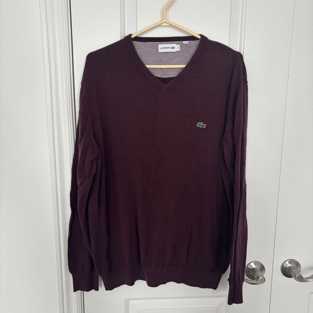 LACOSTE Cotton Knit V Neck Sweater